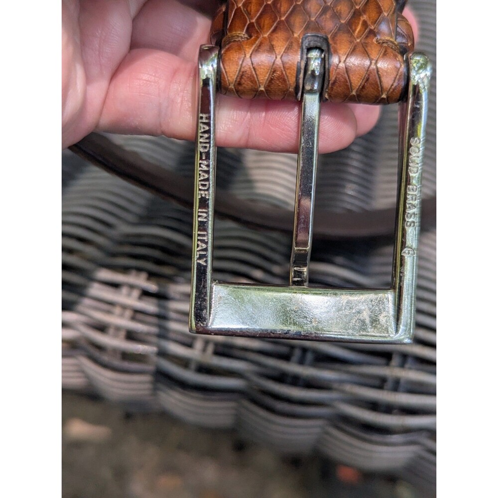 Bill Lavin "Soft Collection" Python-Texture Embossed Brown Leather Belt - Picture 4 of 9